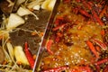 Close up traditional Chinese double-flavor hot pot Royalty Free Stock Photo