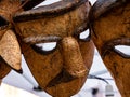 close up of traditional cork masks from Sardinia