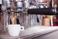 Ttraditional Espresso Coffee Machine making cup of espresso coffee. Royalty Free Stock Photo