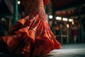 Close up of traditional flamenco dress at Seville April Fair (Feria de Abril de Sevilla). Generative Ai