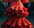 Close up of traditional flamenco dress at Seville April Fair (Feria de Abril de Sevilla). Generative Ai