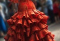 Close up of traditional flamenco dress at Seville April Fair (Feria de Abril de Sevilla). Generative Ai