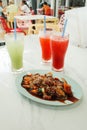 A traditional fruit and vegetable salad dish with prawn paste known locally as rojak in South East Asia