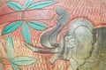 Close-up of traditional handcraft earthenware patterned pottery elephant. pattern background texture.