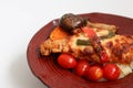 Close up Traditional Italian Chicken with egg plant , Aubergine parmigiana Royalty Free Stock Photo