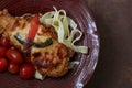 Close up Traditional Italian Chicken with egg plant , Aubergine parmigiana Royalty Free Stock Photo