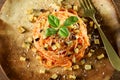 Traditional Italian pasta with eggplant and tomato sauce Royalty Free Stock Photo