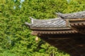 Traditional Japanese temple or shrine roof with ancient bell, Japan Royalty Free Stock Photo