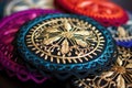 a close-up of a traditional kippah in different colors