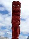 Close up of Traditional Maori Wooden carved sculpture new zealand