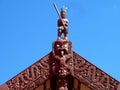 Close up of Traditional Maori Wooden carved sculpture new zealand