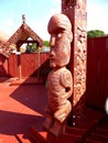 Close up of Traditional Maori Wooden carved sculpture new zealand