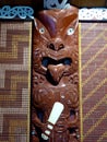 Close up of Traditional Maori Wooden carved sculpture new zealand