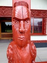 Close up of Traditional Maori Wooden carved sculpture new zealand