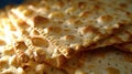 Close up of traditional matzah bread showing texture, patterns, and details on surface