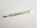 Close Up Traditional medical mercury-in-glass thermometer for measuring high body temperature in hand Royalty Free Stock Photo