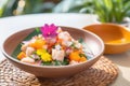 close-up of traditional peruvian ceviche with sweet potato Royalty Free Stock Photo