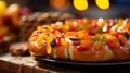 A close-up of traditional Rosca de Reyes, a sweet bread typically enjoyed during Three Kings Day, adorned with candied fruits. The Royalty Free Stock Photo