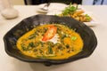 Close up traditional thai food red curry with Acasia