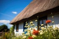 close-up of traditional thatched roof cottage Royalty Free Stock Photo