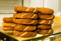 Turkish Bagel,`Simit`stacked in the bakehouse