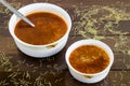 Traditional Turkish vermicelli soup with metal ladle Royalty Free Stock Photo