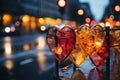 Close-up of a traffic light with heart shaped lights