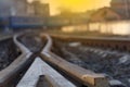 Close-up Train tracks leading on the background of the train Royalty Free Stock Photo