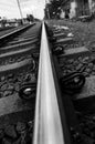 Close up train tracks with monochrome colors Royalty Free Stock Photo