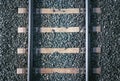 Close-up of train tracks taken from above. Royalty Free Stock Photo