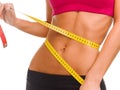 Close up of trained belly with measuring tape Royalty Free Stock Photo