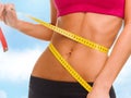 Close up of trained belly with measuring tape Royalty Free Stock Photo