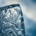 Close-up of a translucent, rectangular block of ice, showcasing detailed, intricate Royalty Free Stock Photo