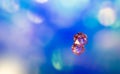 Pink D20 on blue reflecting surface Royalty Free Stock Photo