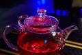 Close up transparent glass teapot in cafe Royalty Free Stock Photo