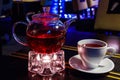 Close up transparent glass teapot in cafe Royalty Free Stock Photo