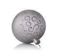 Close-up of transparent gray christmas ball with glittering pattern