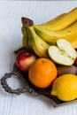 Mixed fresh fruits on tray close Royalty Free Stock Photo