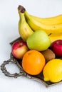 Mixed fresh fruits on tray close up Royalty Free Stock Photo