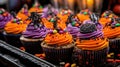 Close-up of a tray of Halloween-themed cupcakes Royalty Free Stock Photo