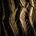 Close-up of a tree bark with intricate, deeply ridged textures. The bark appears coarse Royalty Free Stock Photo