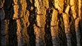 Close up of a tree bark with a rugged cracked texture highlighte Royalty Free Stock Photo