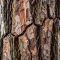 Close-up of a tree bark showcasing dark, rugged textures with thick, irregular scales. Royalty Free Stock Photo