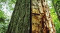 Close-up of a tree trunk displaying two distinct types of bark Royalty Free Stock Photo