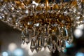 Close up of trendy Crystals Chandelier. Glamour background of luxury interior. Vintage crystal lamp details. Royalty Free Stock Photo