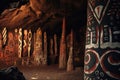 close-up of tribal symbols and patterns in a hidden cave
