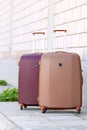 Close up trolly bag sets luggage on texture background trolly bag. Royalty Free Stock Photo