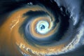 close-up of tropical cyclone, with clouds and rain swirling in the center