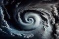 close-up of tropical cyclone, with clouds and wind in the background