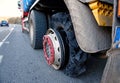 Close up of a truck with burst tyre Royalty Free Stock Photo